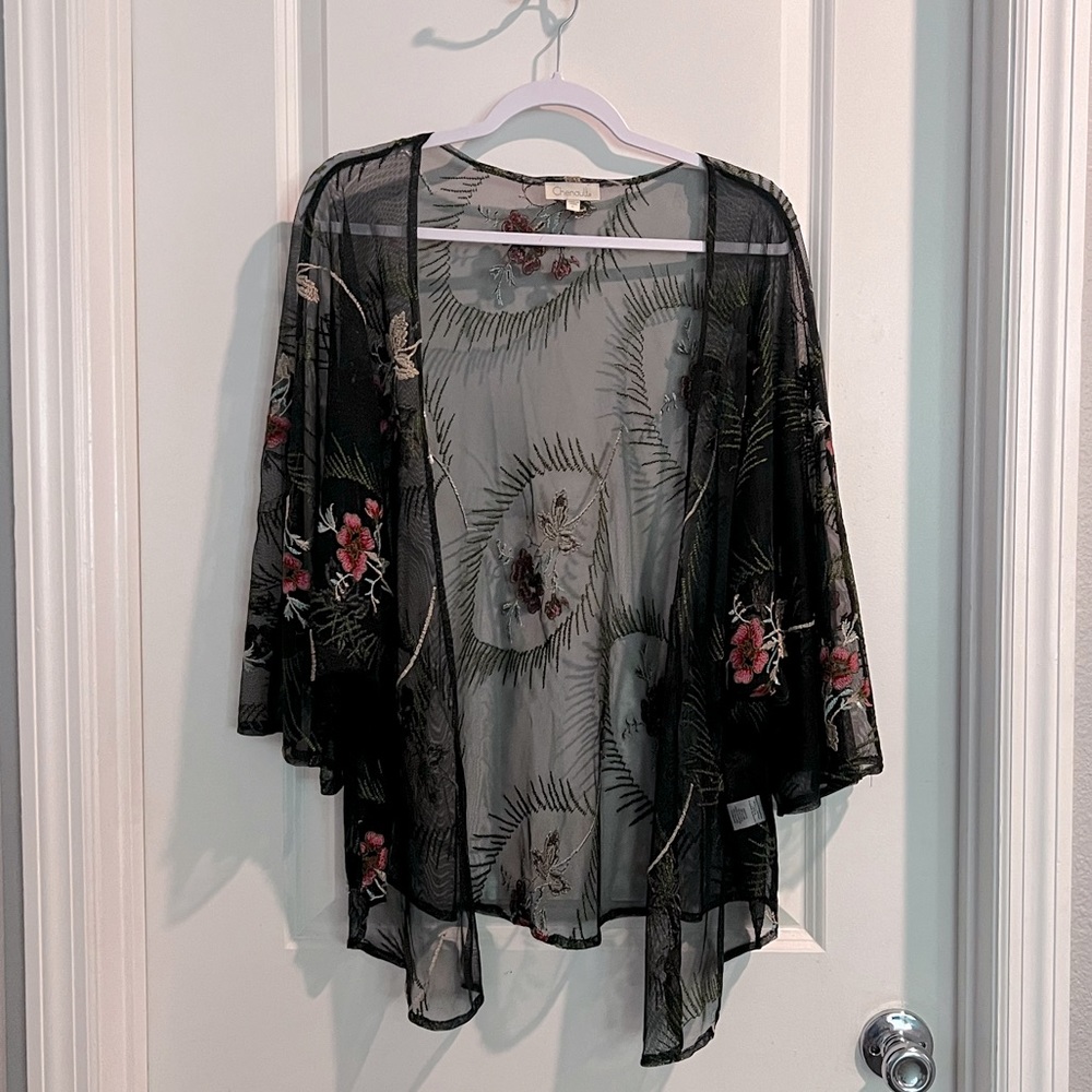 Sheer Embroidered Short Kimono